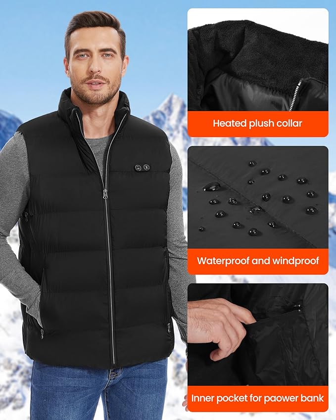 Updated Heated Vest with 10000mAh Battery Pack Lightweight Unisex Heated Clothing Black XL