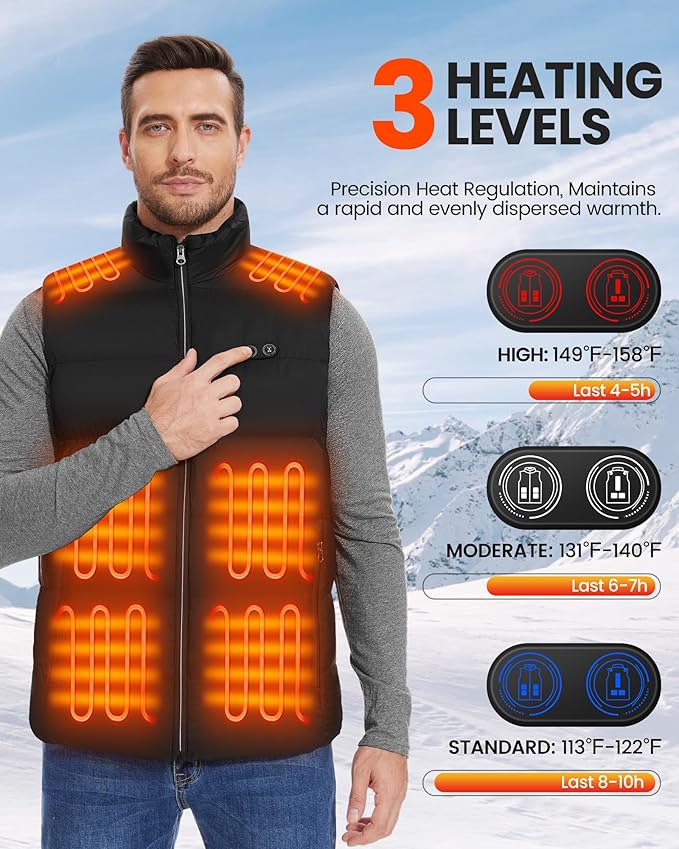 Updated Heated Vest with 10000mAh Battery Pack Lightweight Unisex Heated Clothing Black XL