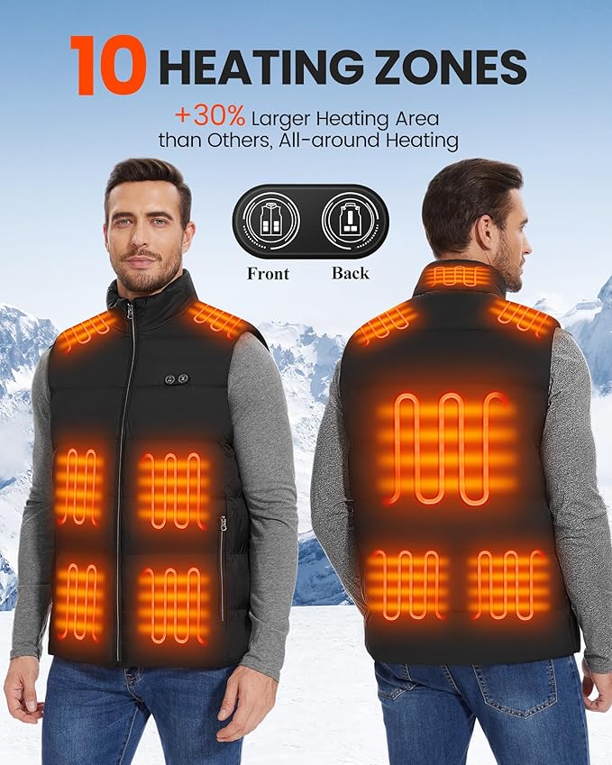 Updated Heated Vest with 10000mAh Battery Pack Lightweight Unisex Heated Clothing Black XL